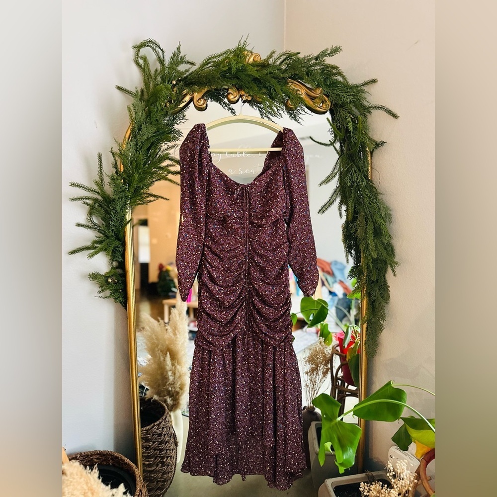 Astr the label brown floral midi long sleeve dress medium
